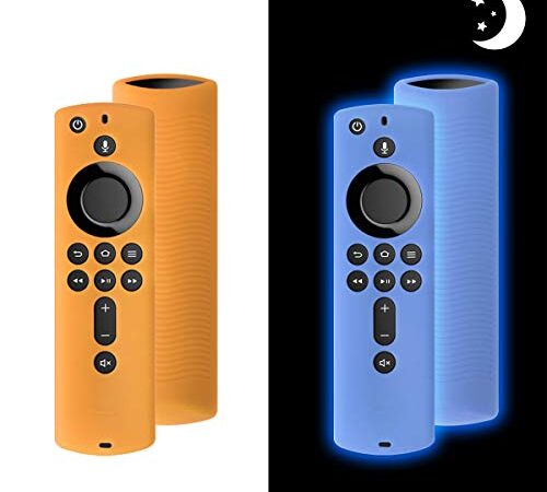 [2 Pack] Silicone Cover Case for TV Firestick 4K / TV (3rd Gen) Compatible with All-New 2nd Gen Remote Control (Orange & GlowBlue)