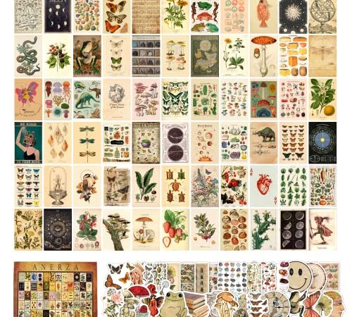 ANERZA 100 PCS Vintage Wall Collage Kit Aesthetic Pictures, Cottagecore Room Decor for Bedroom Aesthetic, Posters for Room Aesthetic, Cute Boho Photo Wall Decor for Teen Girls, Dorm Green Wall Art