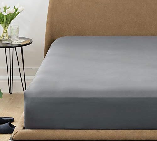 Bedsure Fitted Sheet Queen Size Grey Queen Fitted Sheet Only for Mattress Up to 14 inches, Extra Soft Brushed Microfiber, Wrinkle & Fade Resistant(Queen, Dark Grey)