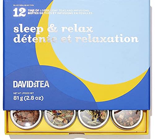 DAVIDsTEA Sleep & Relax Tea Sampler, Loose Leaf Tea Gift Set, Assortment of 12 Relaxing Teas and Infusions, 81 g / 2.8 oz