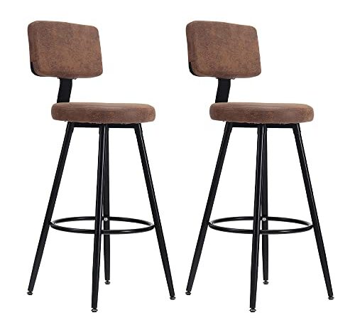 LONXIU Industrial Bar Stool, Bar Stools Set of 2, Round Dining Chairs Bar Chairs Barstools with Lumbar Support, Adjustable Stool Counter Height Bar Stools (Lumbar Support, Brown)