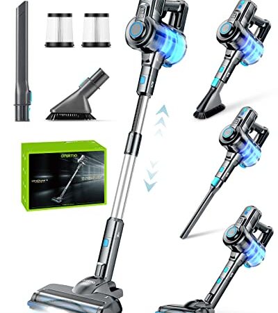 Oraimo Cordless Vacuum Cleaner, Stick Vacuum with Self-Standing, Cordless Stick Vacuum with 35 Mins Runtime Detachable Battery, 6 in 1 Lightweight Vacuum with LED for Hardwood Floor Carpet Marble Tile