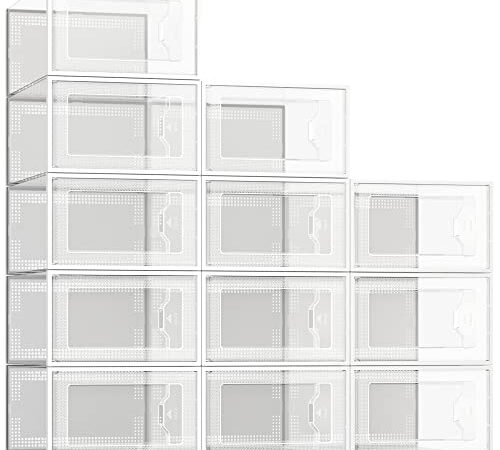 SEESPRING 12 Pack Shoe Storage Box, Clear Plastic Stackable Shoe Organizer for Closet, Space Saving Foldable Shoe Sneaker Containers Bins Holders