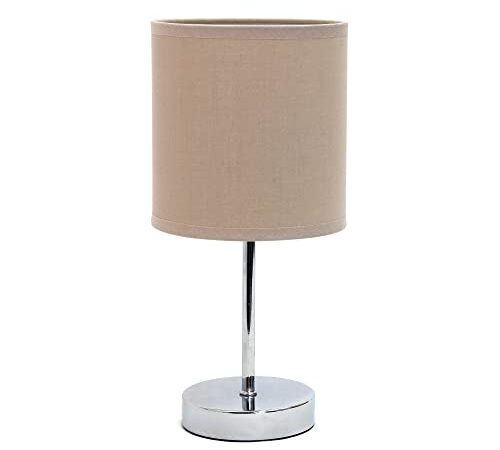 Simple Designs Home LT2007-GRY Chrome Mini Basic Table Lamp with Fabric Shade, 11 x 5.51 x 5.51, Grey