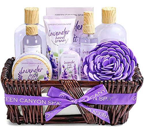 Spa Gifts Basket for Women, Bath Gift Set 10pc Scented with Lavender in Handmade Weaved Basket, Contains Bubble Bath, Bath Salts, Body Mist More Birthday, Mother's Day, Mother's Day Gift Idea