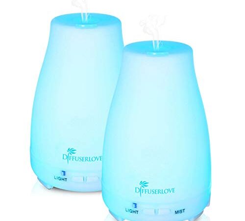 Diffuserlove 2 Pack 200ml Essential Oil Diffuser Ultrasonic Aromatherapy Diffuser Cool Mist Humidifiers and Waterless Auto Shut-Off for Home Office Bedroom