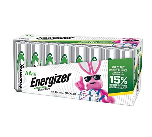 Energizer Rechargeable AA Batteries (16-Pack) Pre-Charged, 1.2V NIMH 2,000 mAh Rechargeable Batteries, 16 Count