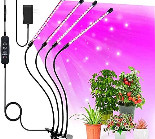 Grow Lights Plant Light for Indoor Plants, 2021 Upgraded 4-Head 50W 84 LEDs Red&Blue&Full Spectrum Plant Lamp, 360°Adjustable Gooseneck Auto ON/Off 3/9/12H Timer 3 Switch Modes, 10 Dimmable Levels