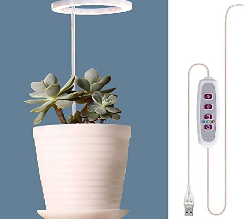 Homelet Plant Light, USB LED Ring Grow Light for Indoor Small Desk Plants/Flowers Full Spectrum/Automatic Timer/Height Adjustable