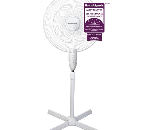 Honeywell HSF1630WC 16" Comfort Control™ Stand/Pedestal Fan for Bedrooms with Wide Angle Oscillation, 3 Speed Settings and Adjustable Height