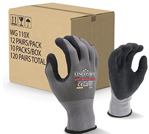 LINCONSON 12 Pack Safety Performance Series Construction Mechanics Work Gloves (L (Pack of 12), Grey)