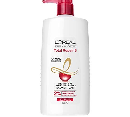 L'Oreal Paris Total Repair 5, Shampoo For Dry and Damaged Hair, With Protein For Repairing Split Ends and Restoring Hair Strength, 828 mL