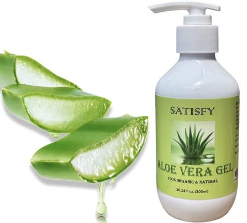 Satisfy Organic Aloe Vera Gel For Face, Body and Hair (10.14oz -300ml) - 100% Natural Moisturizing and Soothing Gel With Pump