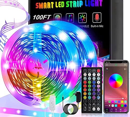 100ft Led Lights, Kiko 30m Led Lights Strip for Bedroom RGB Smart Led Light Strips with Bluetooth Controller Sync to Music Apply for Bedroom, Party and Home Decoration