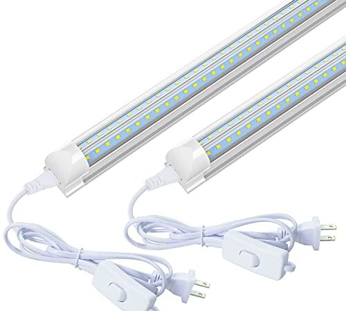 2FT LED Light Fixture, CNSUNWAY T8 LED Tube Lights, 20W 2400LM, 5000K Daylight, V Shape, High Output, Linkable Shop Light with On/Off Switch Cord for Room, Garage, Warehouse, Under Counter (2 Pack)