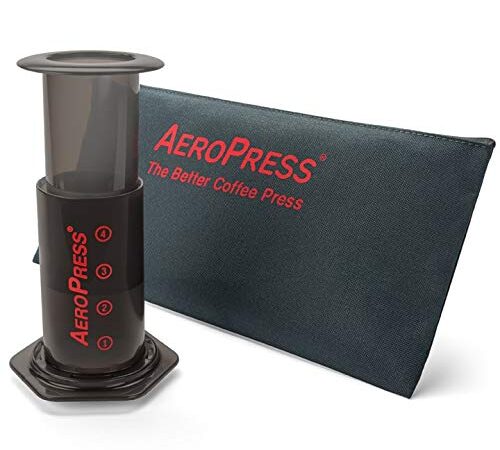 AeroPress Coffee and Espresso Maker with Tote Bag - Quickly Makes Delicious Coffee Without Bitterness - 1 to 3 Cups Per Press, Black (82R11)