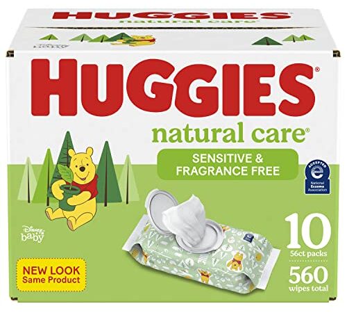 Baby Wipes, Huggies Natural Care Sensitive, UNSCENTED, Hypoallergenic, 10 Flip-Top Packs, 560 Count