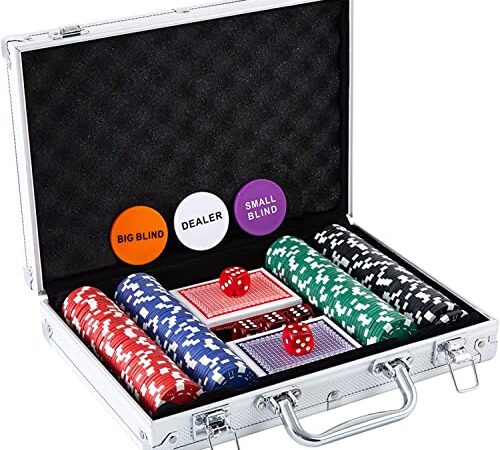 CLEARNEXT Casino Poker Chips Set - 200pcs with Aluminum Case 11.5g Chips Ideal for Casino Party Accessories for Blackjack, Texas Holdem, Family Games