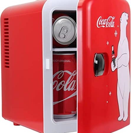 Coca-Cola-4L-Portable-Cooler/Warmer,-Compact-Personal-Travel-Fridge-for-Snacks-Lunch-Drinks-Cosmetics,-Includes-12V-and-AC-Cords,-Cute-Desk-Accessory-for-Home-Office-Dorm-Travel,-Red,-Polar-Bear