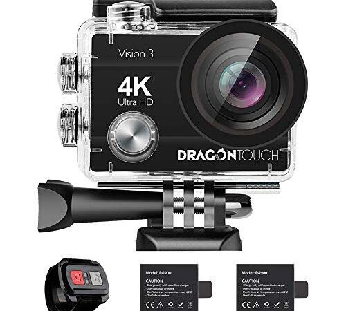 Dragon Touch 4K Action Camera Vision 3 Underwater Waterproof Camera 170° Wide Angle WiFi Sports Camera with Remote 4X Zoom 2 Batteries and Dual Charger and Mounting Accessories Kit