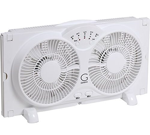 Genesis Twin Fan High Velocity Reversible AirFlow Fan, LED Indicator Lights Adjustable Thermostat & Max Cool Technology, ETL Certified, White (A1WINDOWFAN)