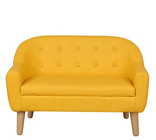 Kids Sofa Couch, Toddler Armchair Couch, PVC Upholstered Children Sofa with Wooden Legs, Perfect for Baby Gift(30-Inch) (Yellow)