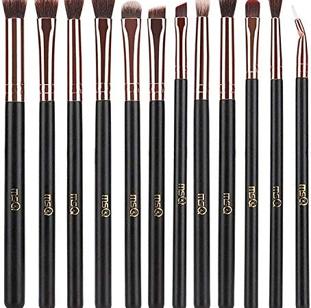 MSQ Eye Makeup Brushes 12pcs Rose Gold Eyeshadow Makeup Brushes Set with Soft Synthetic Hairs & Real Wood Handle for Eyeshadow, Eyebrow, Eyeliner, Blending(without bag)