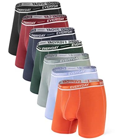 Separatec Everyday Cotton Boxer Briefs for Men's Dual Pouch Underwear Casual 7 Pack Boxer Homme Multicolor Comfy Breathable Technology Supportive Separated Ballpark Pouch Casual Boxers(L)