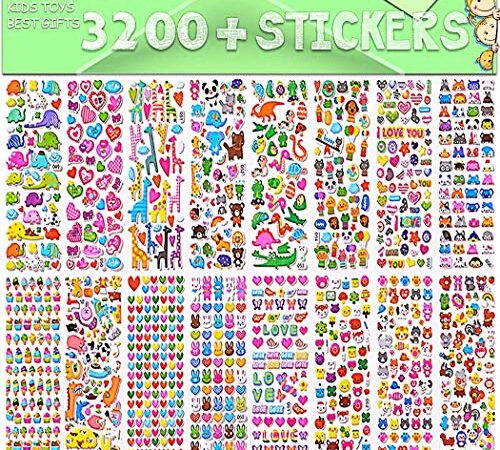 Sinceroduct Stickers for Kids, 3D Puffy Stickers, 64 Different Sheets, 3200+ Stickers, Including Animals, Cars, Trucks, Airplane, Food, Letters, Flowers, Pets and Tons More: Toys & Games