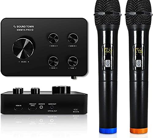 Sound Town Wireless Microphone Karaoke Mixer System with HDMI ARC, Optical, AUX, Bluetooth - Supports Smart TV, Media Box, Sound Bar (SWM15-PRO)