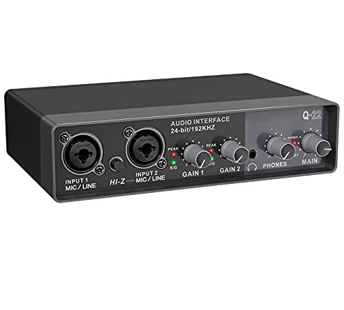 USB Audio Interface, LiNKFOR 2i2 Audio Interface for PC 24 Bit/192 Khz, Support MIC (XLR)/LINE(TRS) Input, USB Interface Compatible with Guitar, Bass, Computers for Recording Music, Free Driver