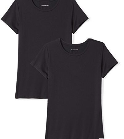 Amazon Essentials Women's 2-Pack Tech Stretch Short-Sleeve Crewneck T-Shirt, -black/black, Small