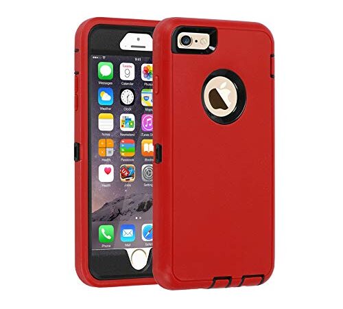 Case for iPhone 6/6s,[Heavy Duty] 3 in 1 Built-in Screen Protector Cover Dust-Proof Shockproof Drop-Proof Scratch-Resistant Shell Case for Apple iPhone 6/6s 4.7 inch,Red&Black