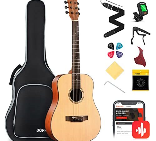 Donner 3/4 Acoustic Guitar Kit 36 Inch Dreadnought Acustica Guitarra Bundle for Beginner Adult Youth Travel With Steel String Spruce Wood Gig Bag Tuner Pickguard Right Hand