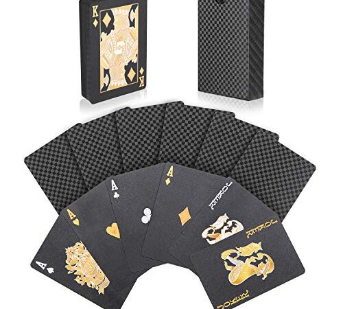 Joyoldelf Black Playing Cards , Waterproof Playing Cards Lattice Pattern Poker Card , Plastic Playing Cards with Box for Kids & Adults in Party and Pool