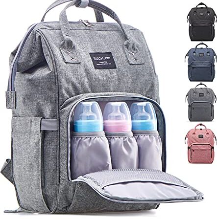 KiddyCare Diaper Bag Backpack – Multi-Function Baby Bag, Maternity Nappy Bags for Travel, Large Capacity, Waterproof, Durable & Stylish for Woman and Men, Gray