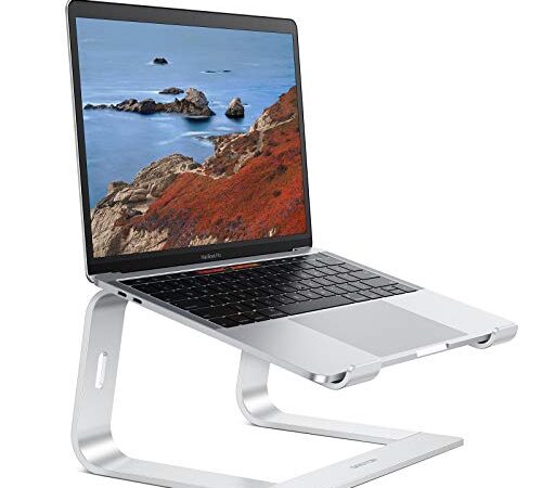 Laptop Stand, OMOTON Laptop Mount, Aluminum Laptop Holder Riser Stand for Desk, Compatible with MacBook Air/Pro, Dell, HP, Lenovo and All Laptops (10-15.6 inch) (Silver)