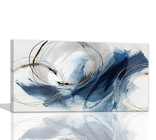 Living Room Decorations for Wall - Blue Abstract Wall Art Pictures for Bedroom Wall Decor Modern Canvas Art Wall Decor for Bedroom Wall Art for Living Room Large Framed Wall Art Stretched 20x40inch