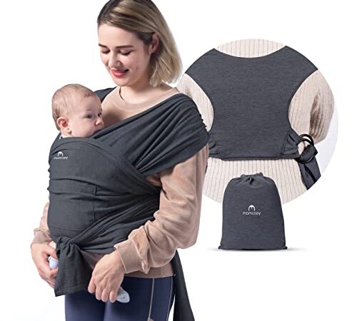 Momcozy Baby Wrap Carrier Slings, Infant Carrier Slings for Newborn up to 50 lbs, Baby Wrap Adjustable for Adult Fits Sizes XXS-XXL, Easy to Wear Baby Carriers, Ergonomic Front Facing/Back, Deep Grey