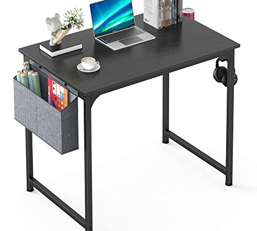 Mr IRONSTONE Computer Desk 31" Home Office Small Computer Desk, Writing Desk, Laptop Table with Storage Bag, Cup Holder and Headphone Hook (Black)