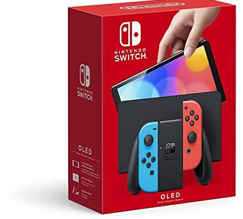 Nintendo Switch (OLED Model) with Neon Red & Neon Blue Joy-Con - OLED Console Red & Neon Joy-Con Edition