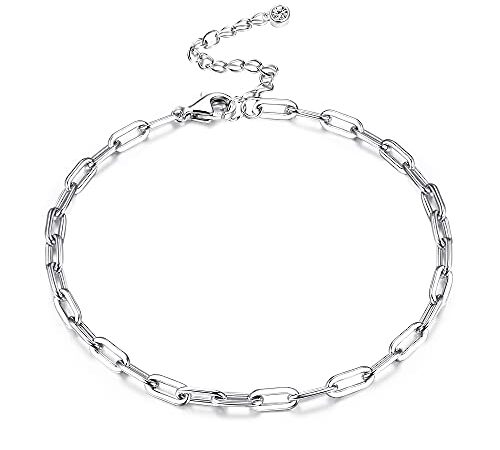 PATISORNA 925 Sterling Silver Dainty Bracelets for Women 14K White Gold Plated Adjustable Link Layered Bracelet Butterfly Paperclip Beads Oval Chain Heart Bracelet for Women