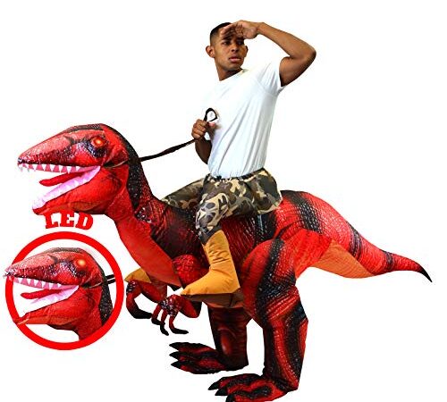 Spooktacular Creations Inflatable Raptor Riding a Raptor Dinosaur Deluxe Costume - Adult (Red)