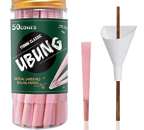 UBUNG CONES | 50 Pack | king size pink pre rolled cones with tips | pink cone rolling paper