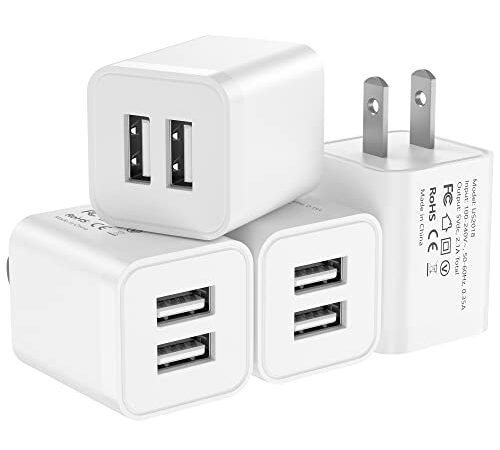 USB Charger, 4-Pack 2.1A/5V Dual Port Phone Charger, USB Charging Block Wall Plug Power Adapter Portable Charger for iPhone 14/Pro Max/13/12/11 XR/XS/X/8/7/6 Plus/SE, iPad, Samsung, Huawei,Moto