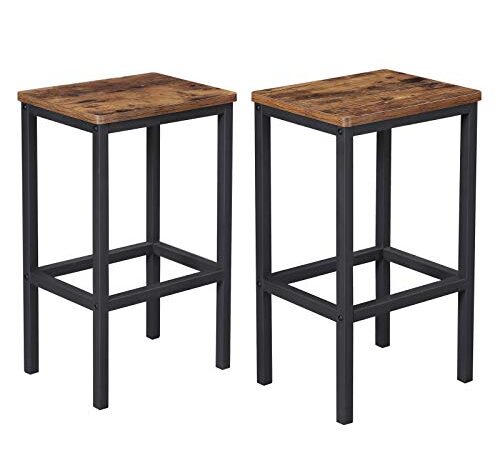 VASAGLE Bar Stools, Set of 2 Bar Chairs, Kitchen Breakfast Bar Stools Rustic Brown and Black ULBC65X