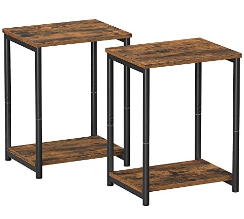 VASAGLE End Tables Set of 2, Side Tables with Storage Shelf, Slim Night Tables, Rustic Brown ULET272B01