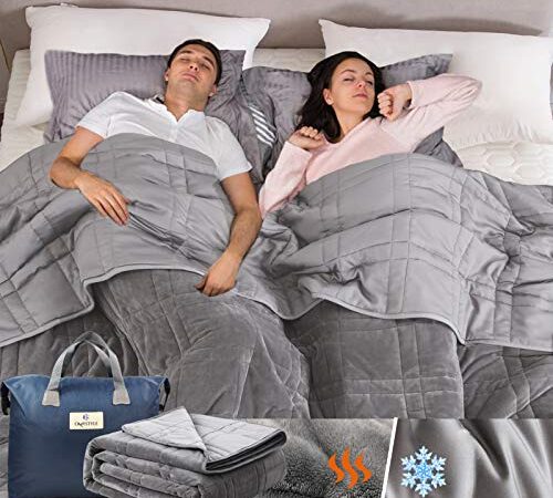 Weighted Blanket 20lbs for Adults and Couples(True King Size, 88"x104"), Reversible Tencel/Short Plush Warming & Cooling 2 in 1 All Season Heavy Blanket - Bonus Carry Bag Included