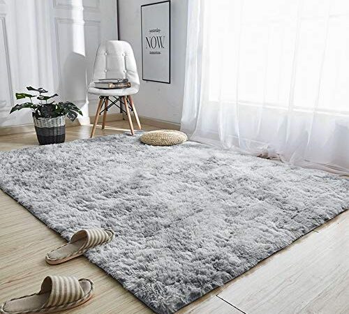 Area Rugs 4'x5'3" Soft Fluffy Carpet for Bedrooms, Living Room, Boys Room, Girls Room, Play Room Modern Home Decor Non-Slip, Grey