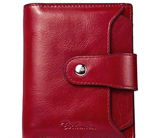 BOSTANTEN Women Leather Wallet RFID Blocking Small Bifold Zipper Pocket Wallet Card Case Purse with ID Window Red